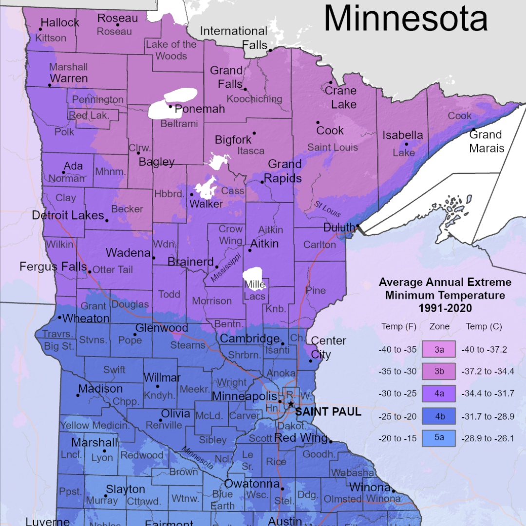 Minnesota Hardiness Zone Map